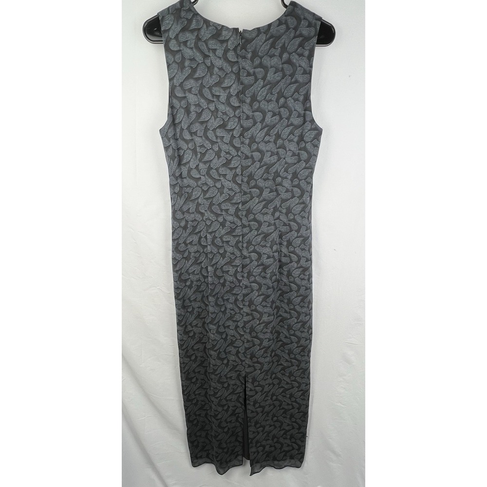 Banana Republic Sz 8 Gray 100% Silk‎ Leaf Maxi Sheath Dress Sleeveless Back Slit - Picture 9 of 12